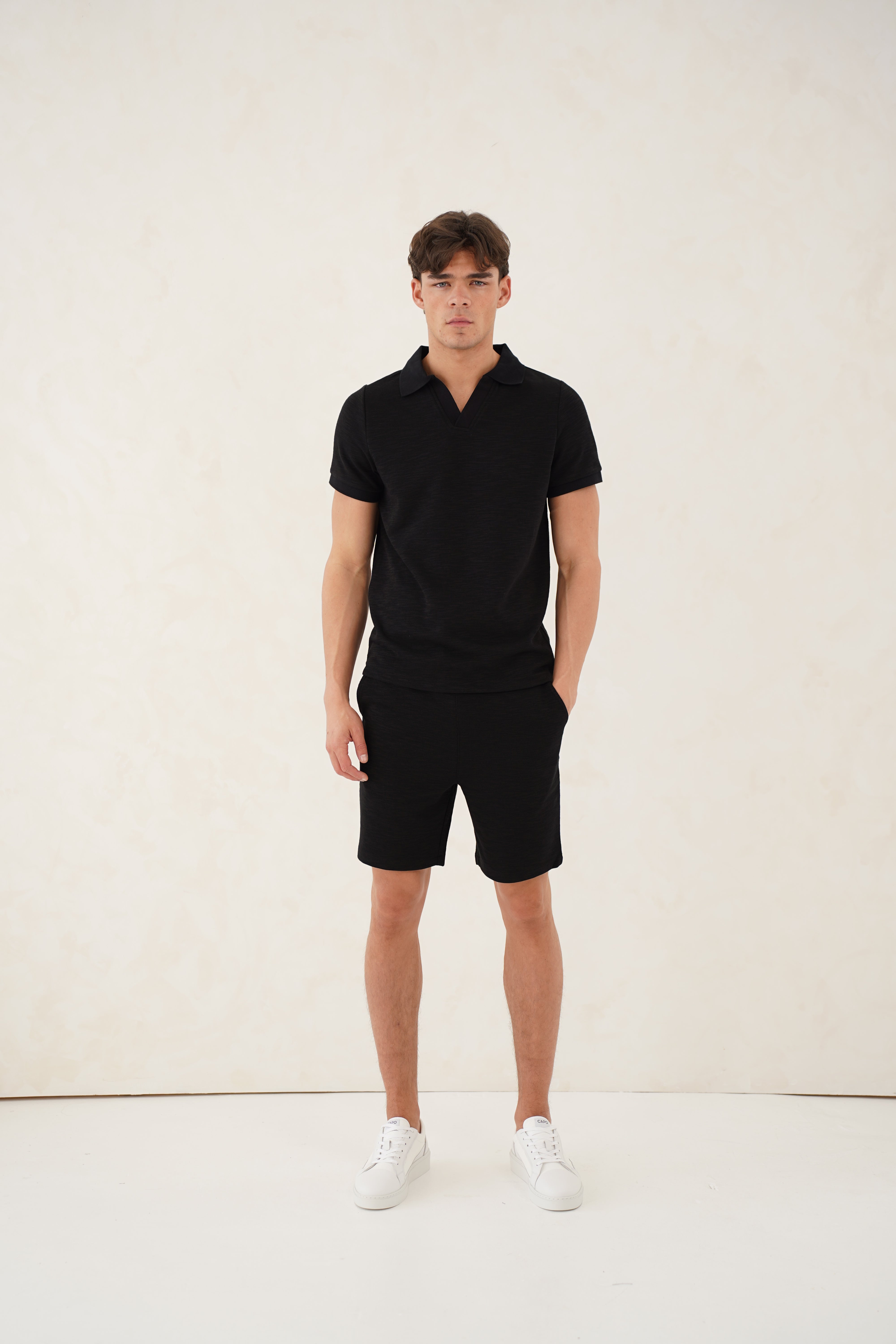 CAPO Jersey Slub Cuban Black Polo Shirts